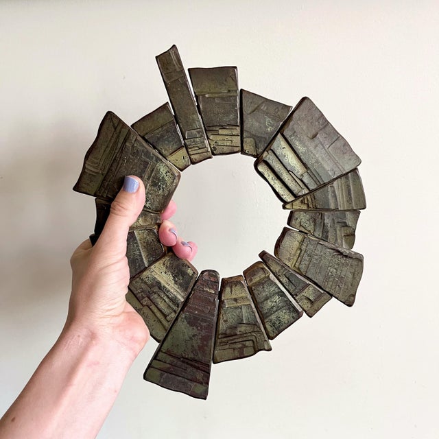 Vintage Brutalist bronze sculptural wall hanging, signed “M.” This is an original artist, forged piece of bronze art,...