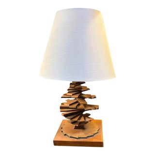 Mid Century Hand Made Wood Spiral Lamp For Sale