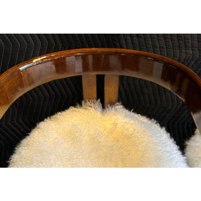 Interlude Home Interlude Home Burke High Gloss Walnut Counter Stool White Sheepskin Seat For Sale - Image 4 of 10