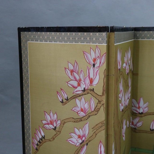 Gold Chinese Floral Decorated and Ebonized Folding Table Screen 20thC For Sale - Image 8 of 15