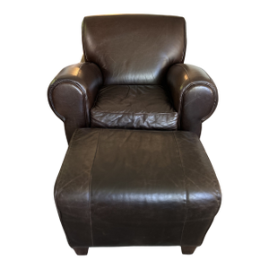 Manhattan Roll Arm Top-Grain Leather Club Chair & Ottoman – Mitchell Gold + Bob Williams for Pottery Barn