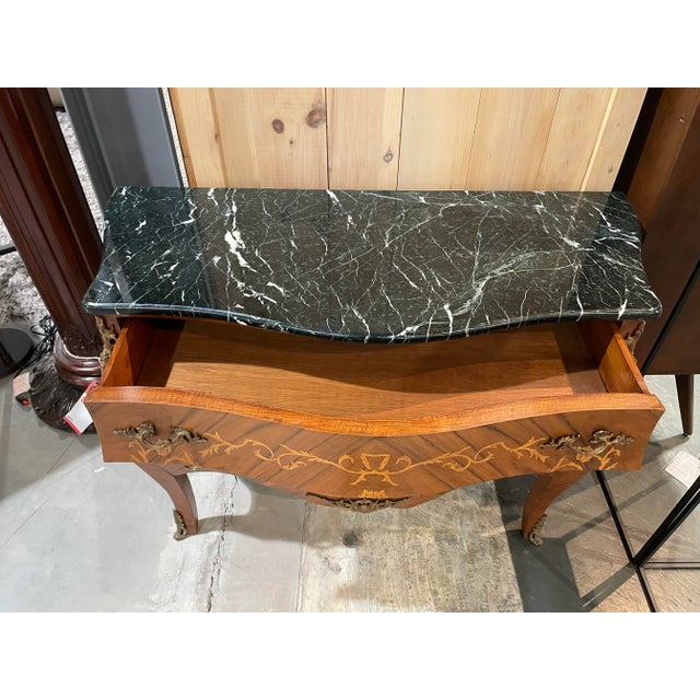 Brown Late 20th Century Marble Top Bombe Chest With Inlaid Floral Design For Sale - Image 8 of 11