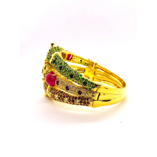 Bochic "Capri" Vintage Ruby, Sapphire, Tsavorite & Garant Bangle Set In 18K Gold & Silver Natural Rubies 12.00 Carats Mix,...