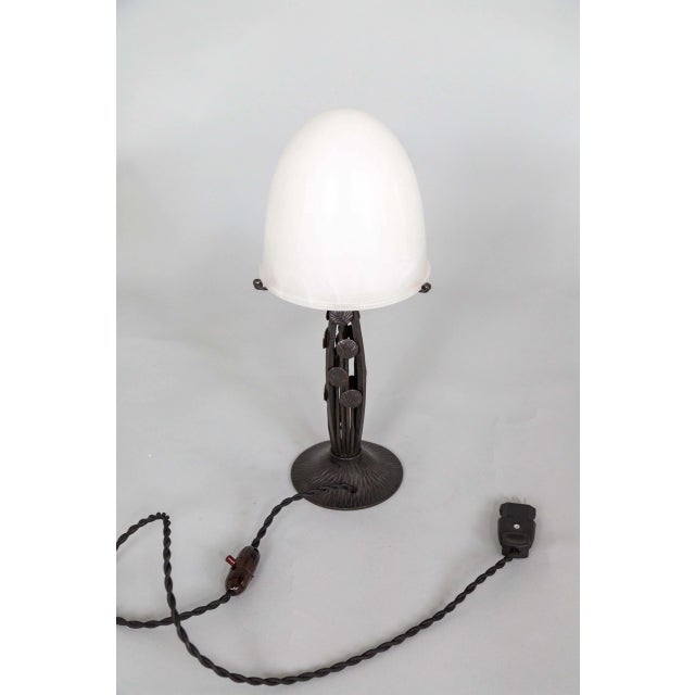 1920s Art Deco Iron Table Lamp with Alabaster Shade by Marcel Vasseur For Sale - Image 11 of 12