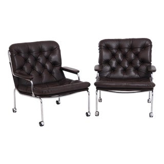 Armchairs in Leather and Chromed Steel, 1960s, Set of 2 For Sale