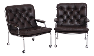 Armchairs in Leather and Chromed Steel, 1960s, Set of 2