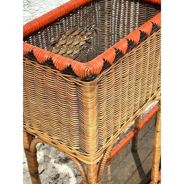 Vintage Boho Woven Rattan Plant Stand For Sale - Image 9 of 9
