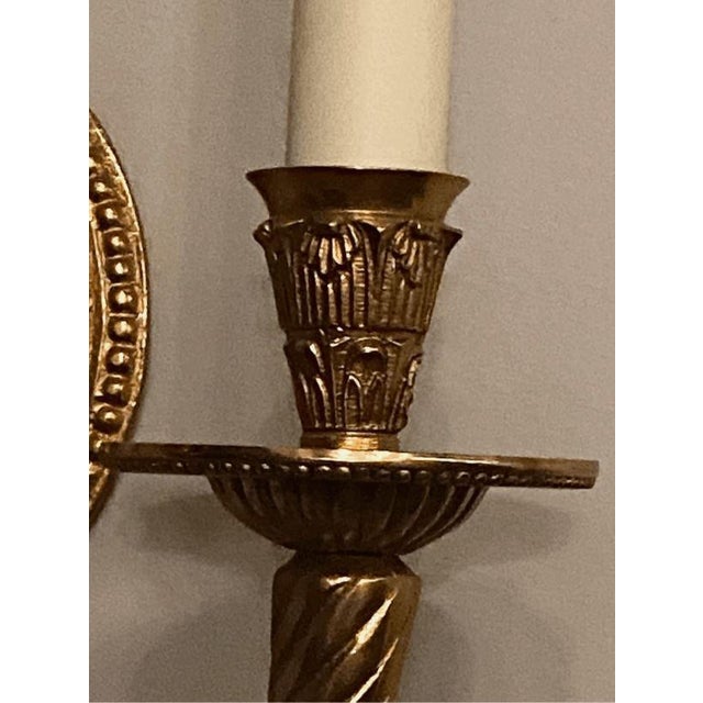 Antique 3 Arm Cast Brass Ribbon Tassel Torch Wall Sconce Neoclassical Style For Sale - Image 4 of 7