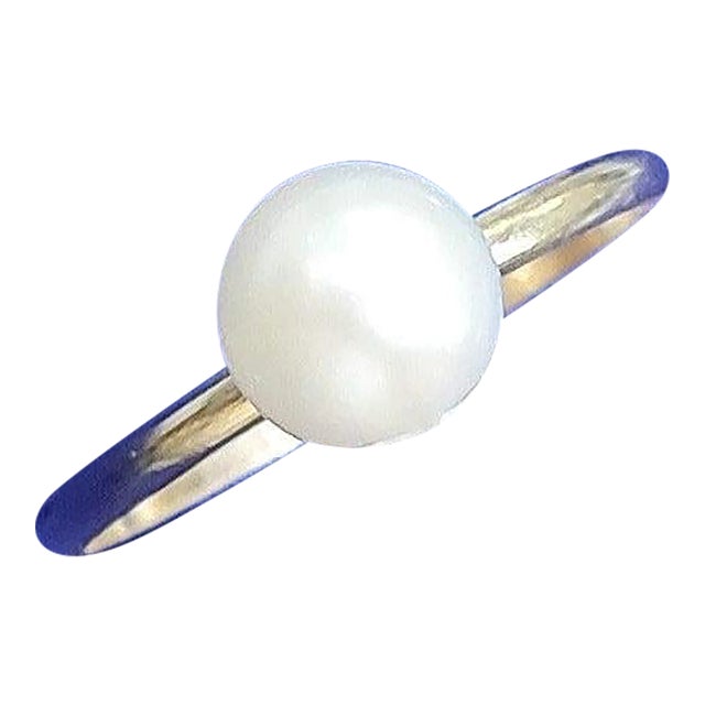 Solitaire Pearl Ring 6MM 14k Yellow Gold, Size 6 For Sale