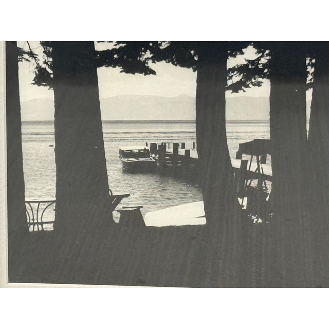 Black & White Tahoe Boat in Dock Photograph, Framed For Sale - Image 9 of 12