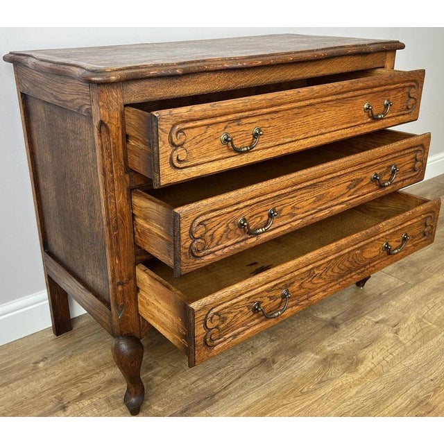 Vintage French Louis Carved Oak Chest of 3 Drawers For Sale - Image 12 of 13