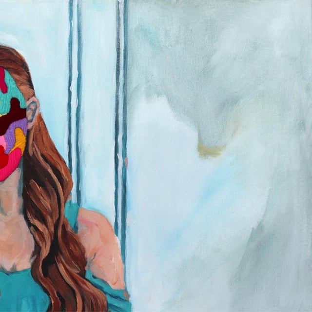 Contemporary Statement on the Stream - Original Figurative Surrealist Painting Woman Relaxing in Arm Chair Floating on Water Artwork by Iqi Qoror For Sale - Image 3 of 8