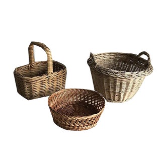 Wicker Baskets, 1960s, Set of 3 For Sale