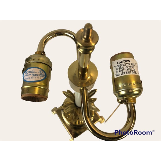 Metal Vintage Polished Solid Brass Pineapple Lamp With White Metal Shade For Sale - Image 7 of 10