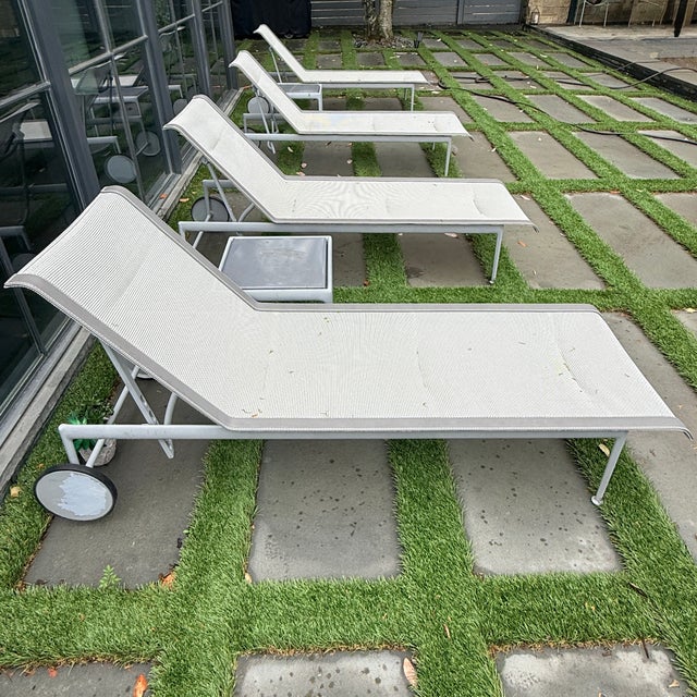 Pair Richard Schultz for Knoll 1966 Chaises plus Side Table —Two Sets Available Richard Schultz's adjustable chaise lounge...