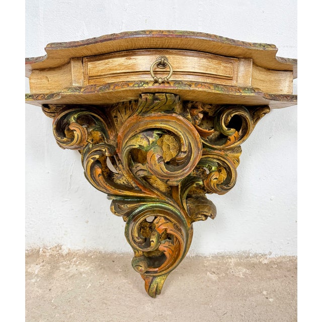 Pair of Italian Polychromed Wall Pedestals With Marble Tops, Mid-20th Century For Sale - Image 11 of 14