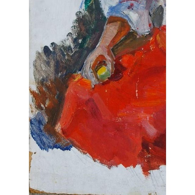 1960s Vintage Ukrainian Woman Portrait, Original Oil Painting on Cardboard 70-50 For Sale - Image 5 of 6