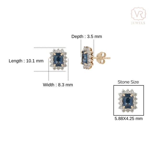 1.3ct Blue Sapphire Diamond Halo Art Deco Stud Earrings in 14k Yellow Gold- A Pair For Sale - Image 10 of 13