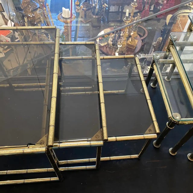 1960s Mid-Century Modern Set of Three Brass Nesting Tables For Sale - Image 9 of 13