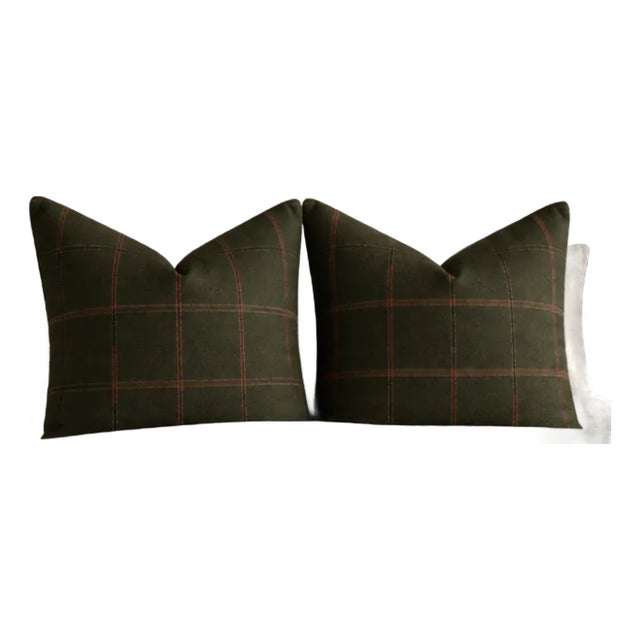 Pair of Colefax & Fowler Lanark Wool Plaid Pillows | 22" X 22" For Sale