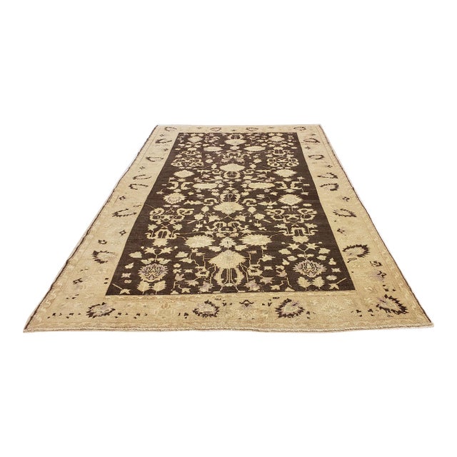 Vintage Oushak Handmade Turkish Oriental Beige, Taupe & Charcoal Rug For Sale