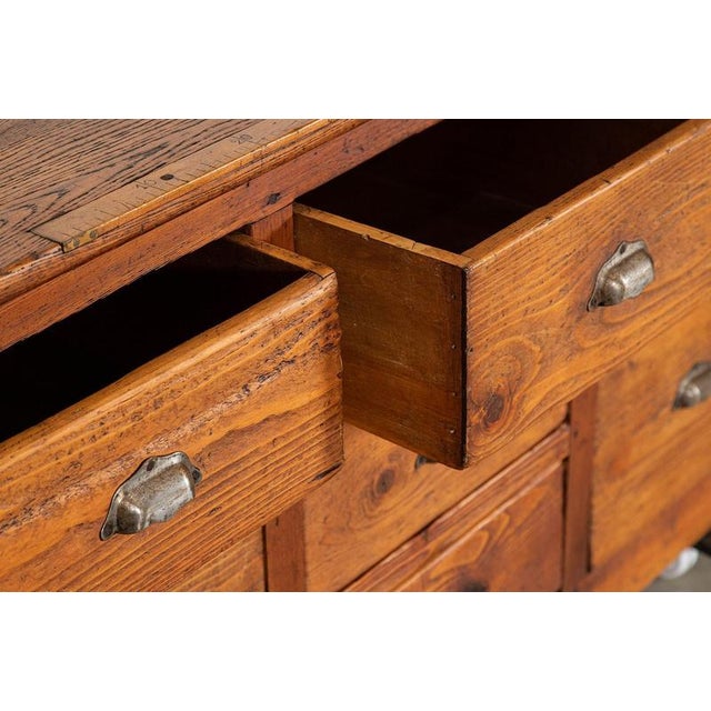 Wood 19th Century French Oak and Pine Drapers Counter, 1890 For Sale - Image 7 of 17