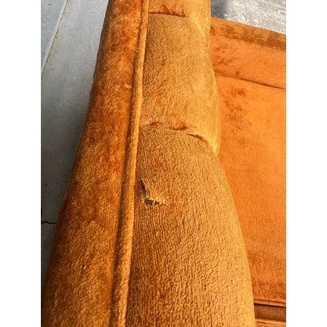 Vintage Mid-Century Tangerine Velvet Tufted Sofa and Chair - 1970s Glam For Sale - Image 6 of 12