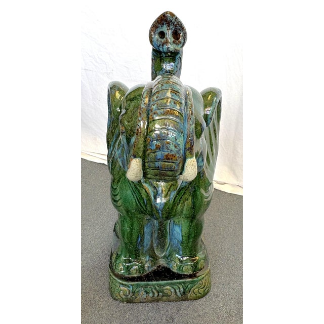 Green 1970's Hollywood Regency Large Green Glaze Ceramic Elephant Symbolizing Good Fortune and Positive Energy For Sale - Image 8 of 14