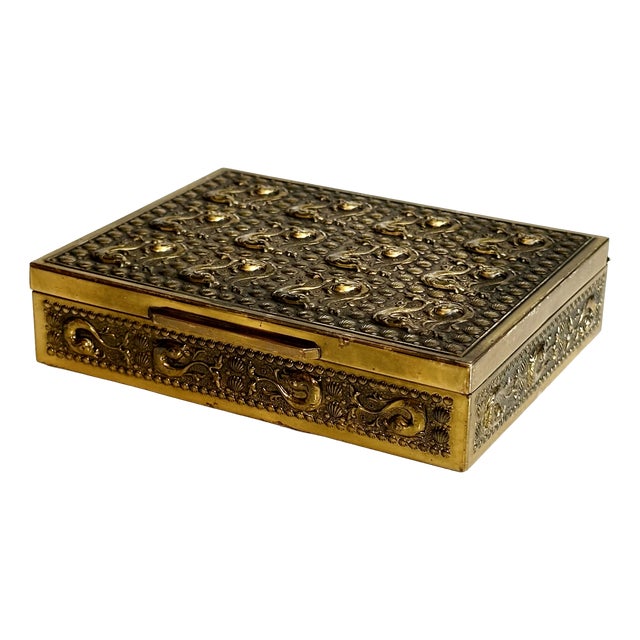 Art Deco Embossed Brass Cigar Box from Erhard & Söhne, Germany, 1920s For Sale