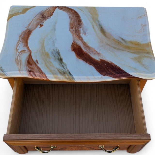 Late 20th Century Italian Provincial Marquetry Nightstand With Faux Marble Top For Sale - Image 4 of 5