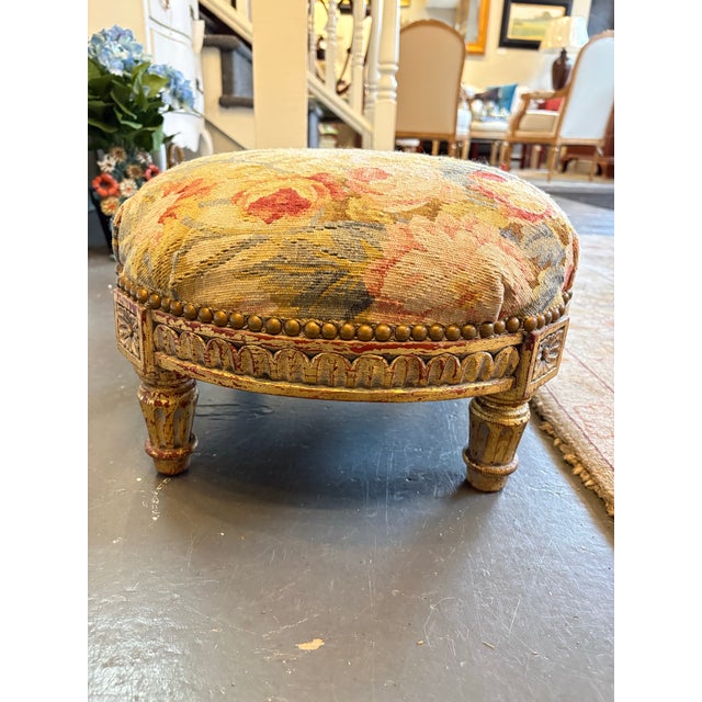 Late 20th Century French Louis XVI Style Tapestry Footstool For Sale In Boston - Image 6 of 7