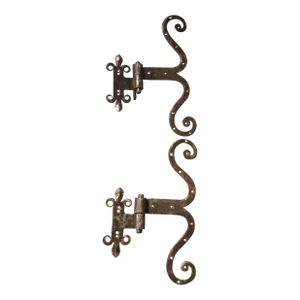Pair of French Wrought Iron Fleur De Lys Door Hinges, Early 20th C.