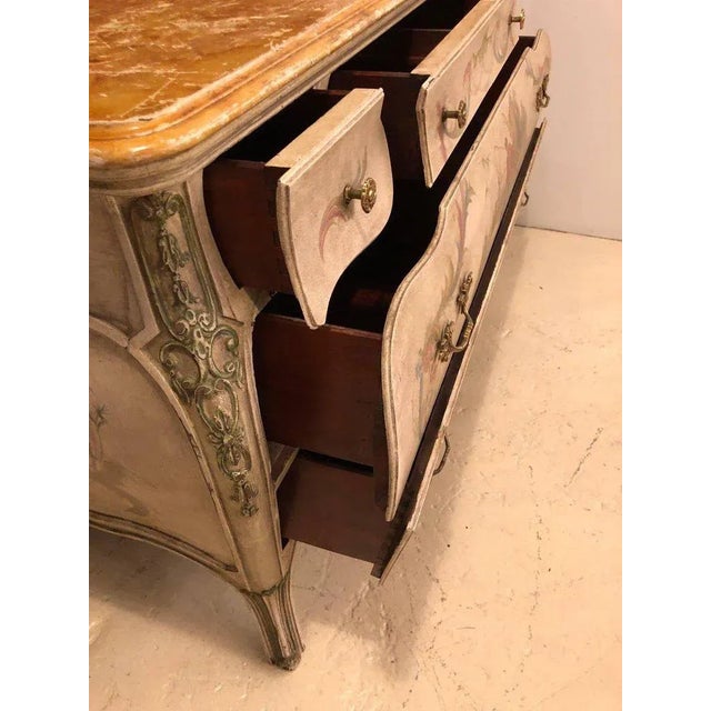 1920s Venetian Scenic Bombe Chinoiserie Painted Commode with a Faux Marble Top For Sale - Image 5 of 9