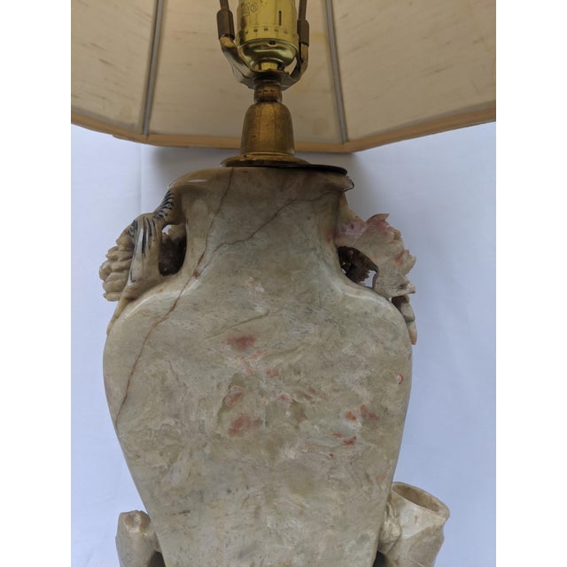 Mid 20th Century Mid-20th-Century Chinese Hand-Carved Soapstone Bird and Floral Vase Lamp For Sale - Image 5 of 11