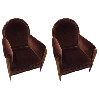 French Art Deco Club Chairs Carved Front Legs - a Pair For Sale