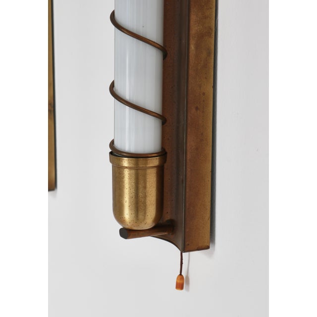 Art Deco Wall Lamps in Brass & Opaline Glass, Denmark, 1940s, Set of 2 For Sale - Image 11 of 17