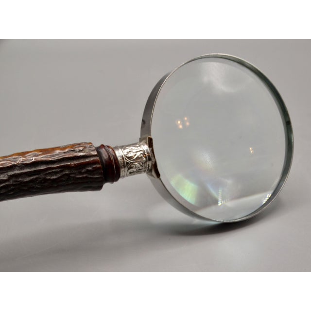 Antique English Sterling & Natural Stag Horn Hand Magnifying Glass For Sale - Image 11 of 12