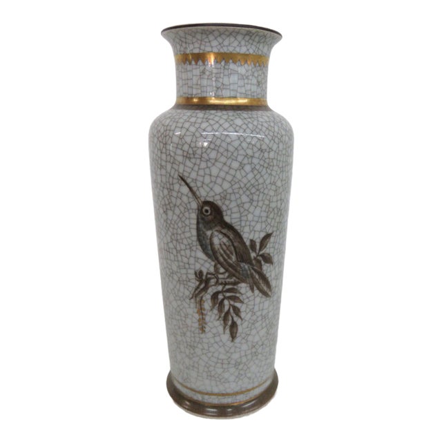 Royal Copenhagen Denmark Bird Mid Century Porcelain Crackle Vase For Sale