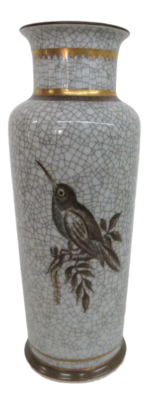 Royal Copenhagen Denmark Bird Mid Century Porcelain Crackle Vase