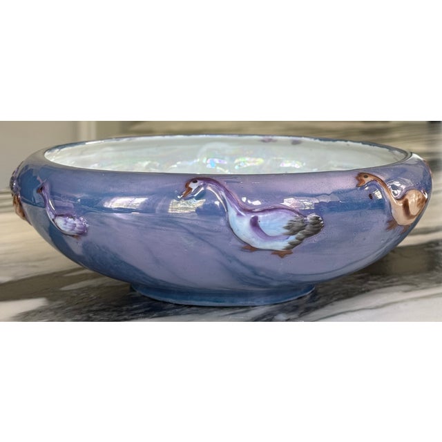 Blue Antique Lusterware Goose Motif Decorative Bowl For Sale - Image 8 of 15