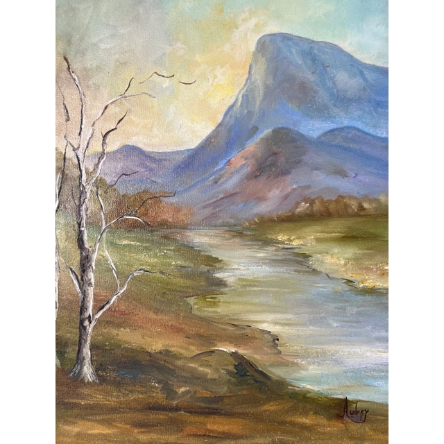 Green 80's Audrey " Gentle Stream" Impressionist Oil Painting For Sale - Image 8 of 12