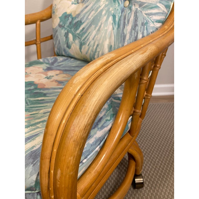 Wood 1980s Vintage Lane Venture Rattan and Bamboo Swivel Chairs - A Pair For Sale - Image 7 of 9
