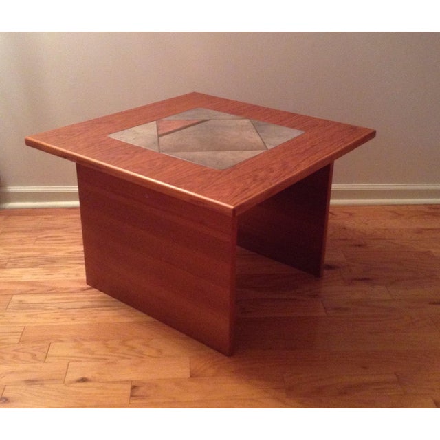 Vintage Danish Modern Gangso Teak Side Table Slate Tile Top End Table