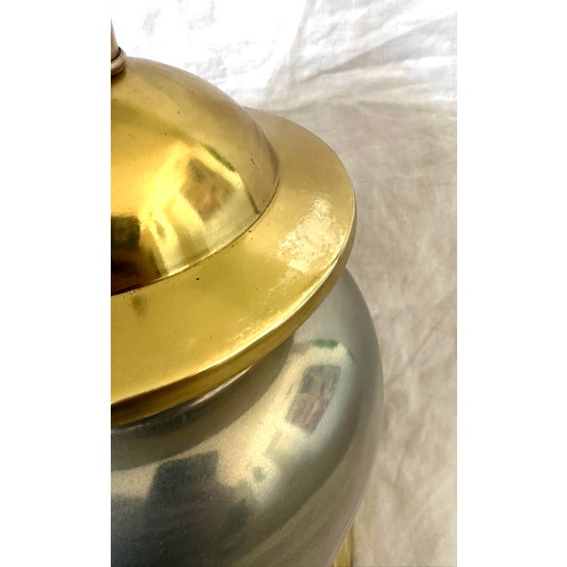 Vintage MCM Silver & Brass Metal Ginger Jar Table Lamp For Sale In Palm Springs - Image 6 of 8