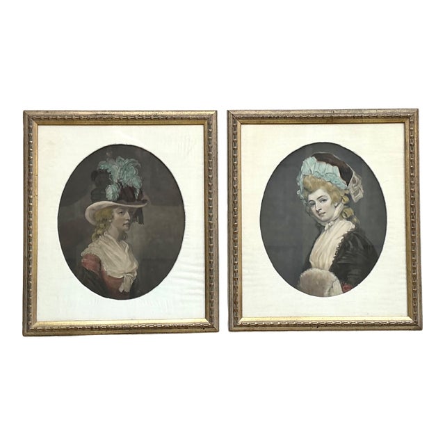 Vintage 18th Century Style Portrait Engravings - Set of 2 For Sale