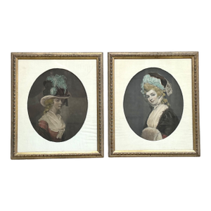 Vintage 18th Century Style Portrait Engravings - Set of 2