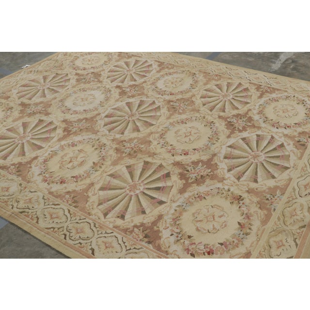 Transitional Rug & Kilim’s Aubusson Style Rug in Beige-Brown With Floral Medallions For Sale - Image 3 of 8