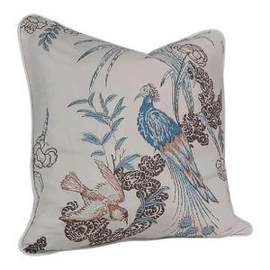 Schumacher "Peacock " Cream Down Filled Pillow