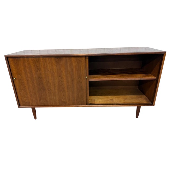 Wood Mid-Century Modern Sliding Door Walnut Storage Cabinet For Sale - Image 7 of 7