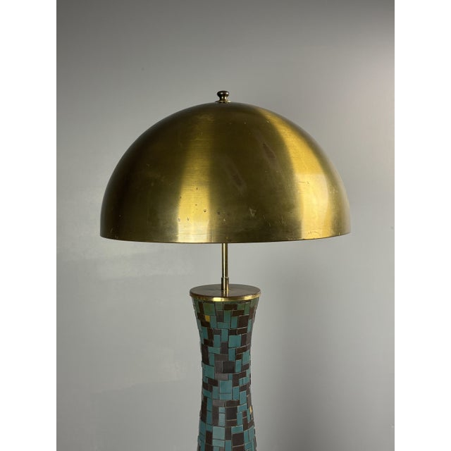 Mid-Century Modern Mosaic and Brass Table Lamp with Gold Mushroom Metal Dome Shade, 1960s For Sale - Image 12 of 18